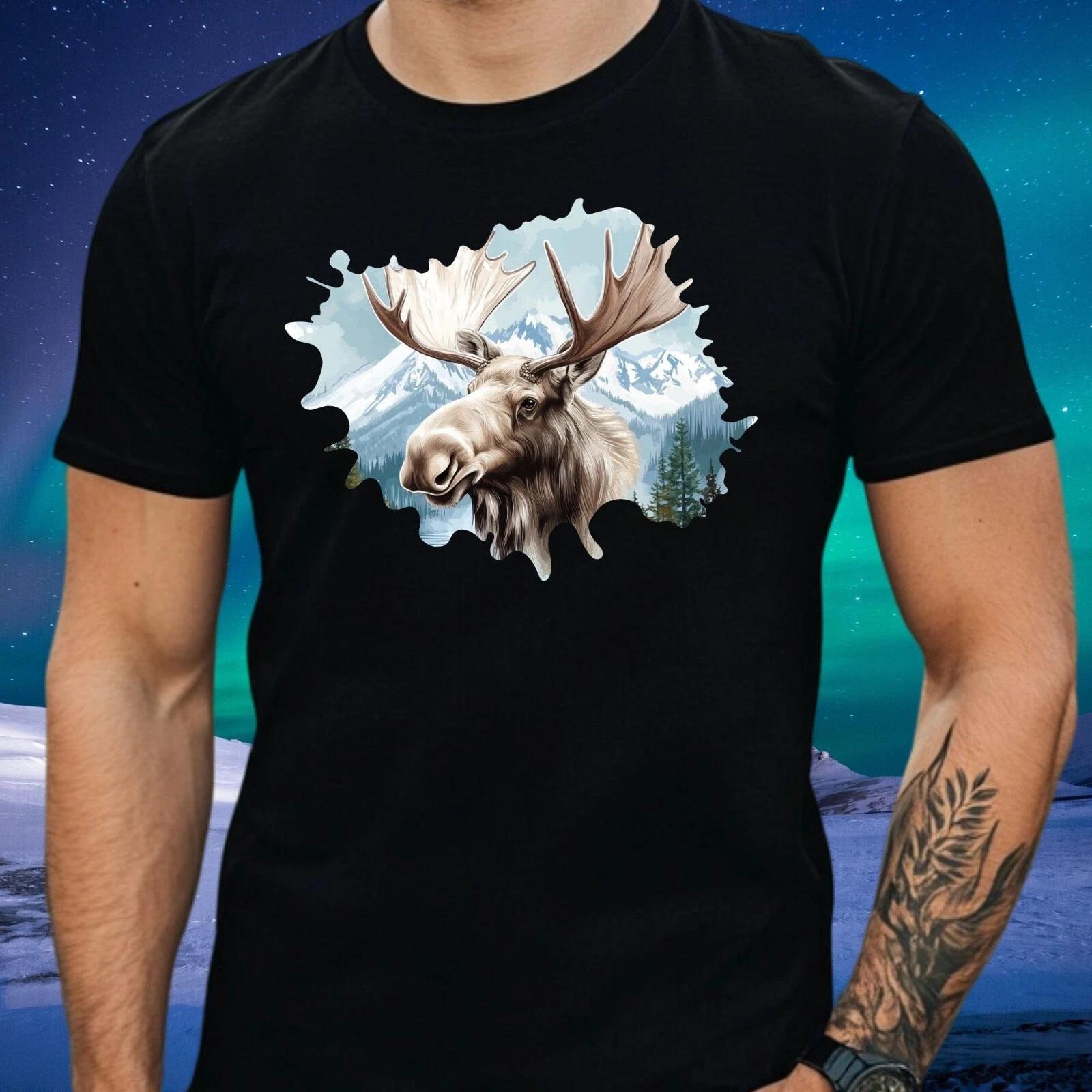 T-Shirt Herren Weißer Elch Motiv Baumwolle GrößeXSbis 5XL XS
