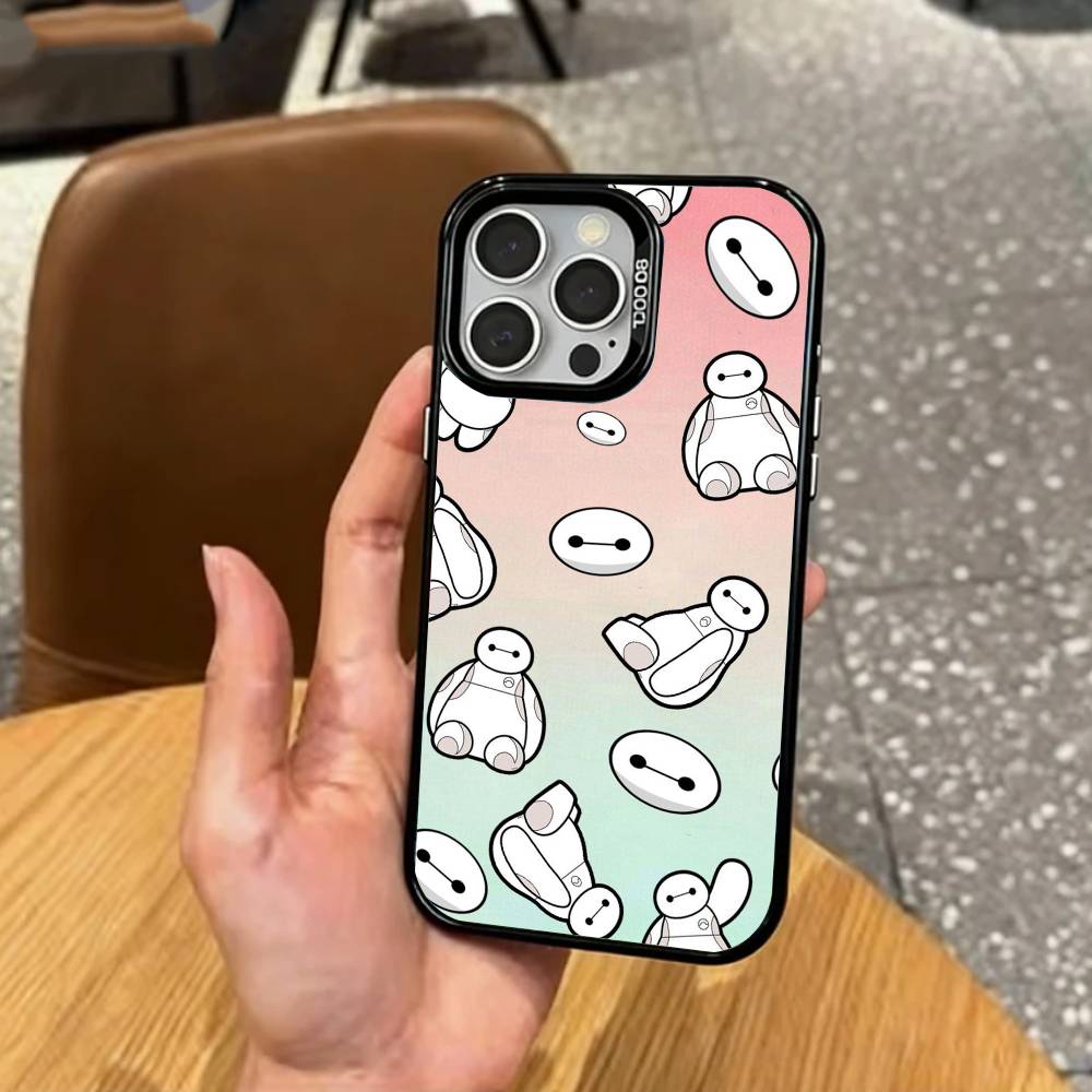 

B-Baymax A-animated character Phone Case For iPhone17,16,15,14,13,12,11 Plus,Pro Max Colored Silver Plated Inside Cover iPhone14