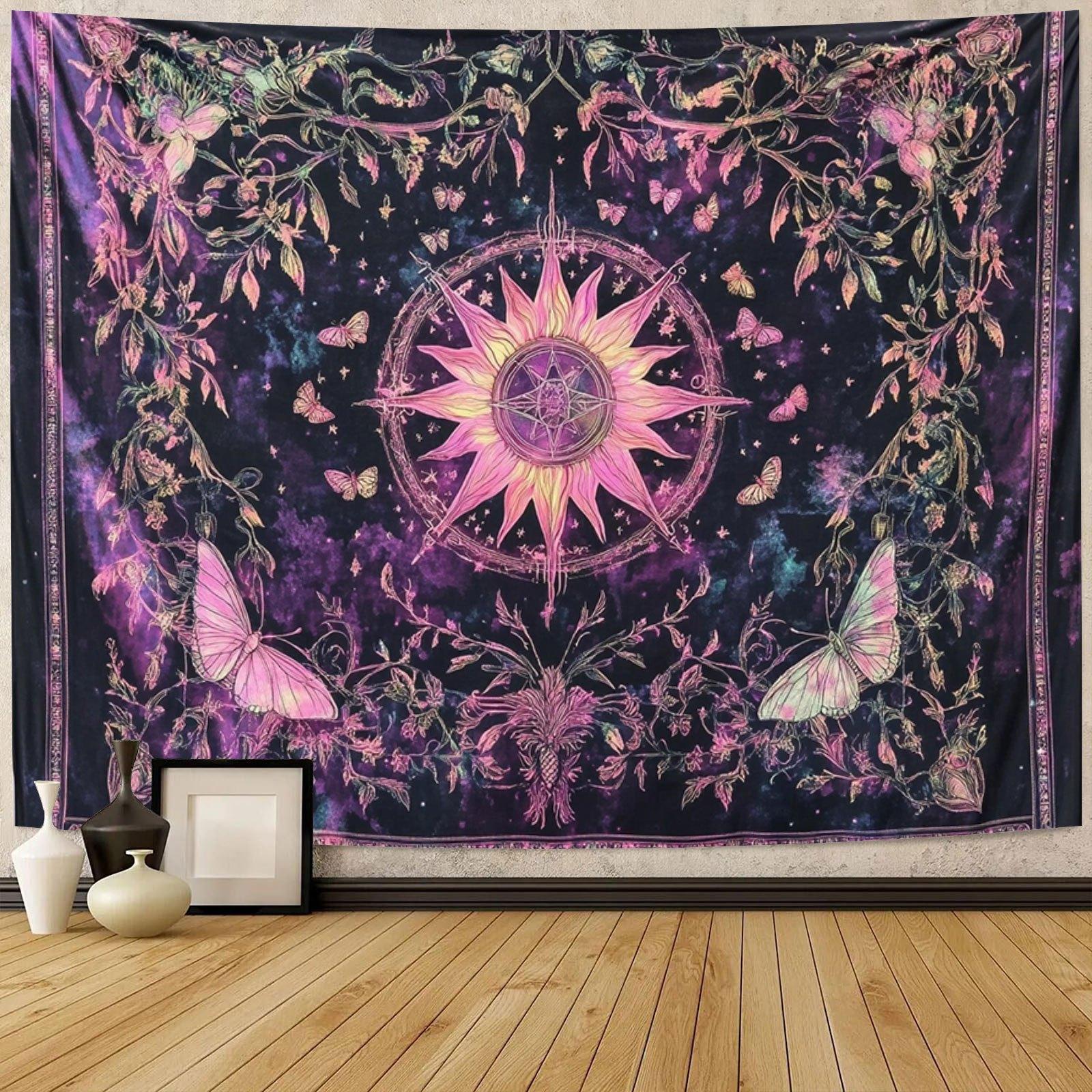

VIKAMA Mysterious Sun Butterfly Tapestry Gothic Style Starry Flower Decoration Cloth Meditation Room Tarot Room Decoration 74x94cm(29x37in)