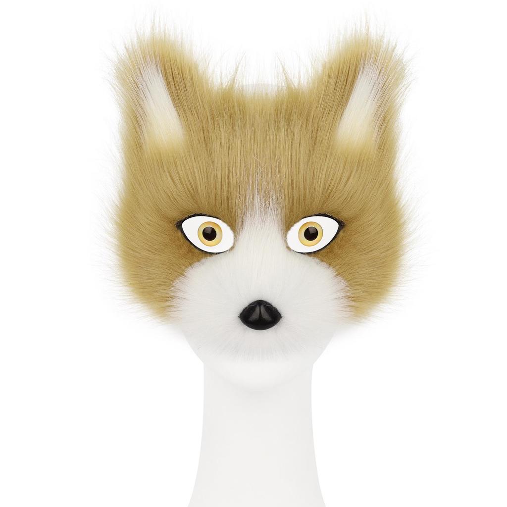 Halloween Faux Fur Cat-Fox Half Face Mask with Eyes - Cosplay Accessory