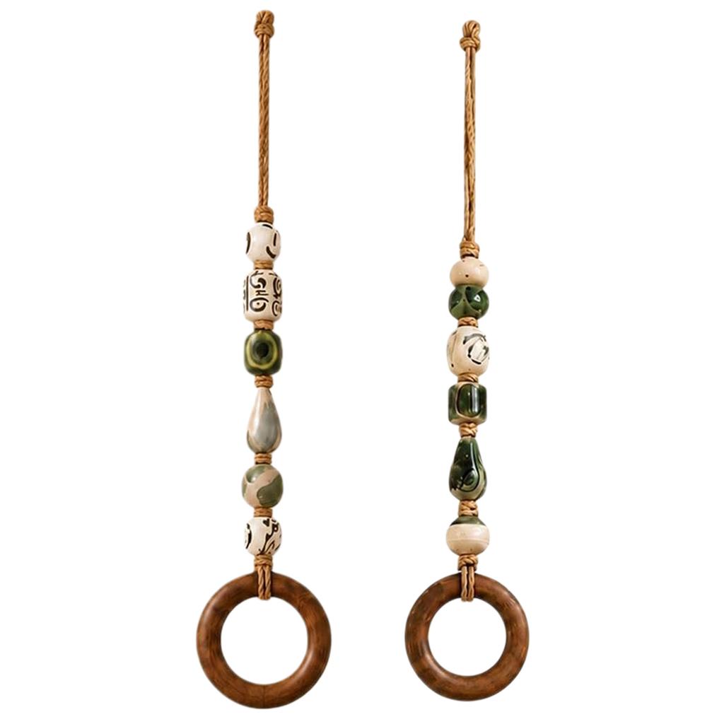 Decorative Beaded Towel Hanger with Wooden Ring - Rustic Wood Bead Hanging Holder Hand Towel Holder
