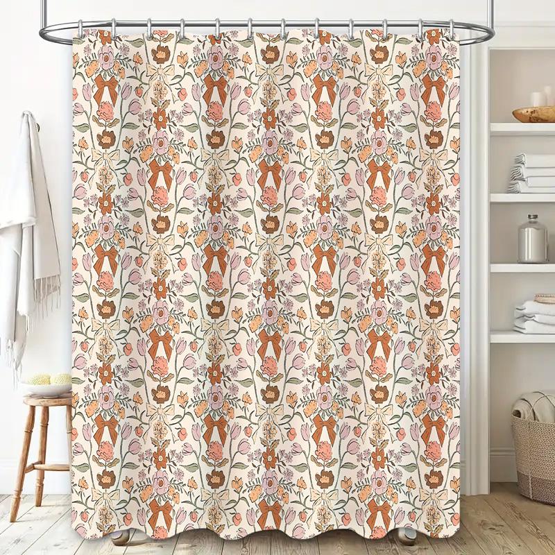 Floral Shower Curtain Botanical Pattern Vintage Nature Bathroom Decor Waterproof Fabric Liner Set Washable Modern Farmhouse Styl