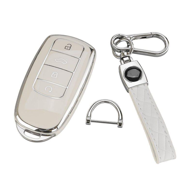 White TPU 4 Button Key Fob Cover Case Holder Bag with Keychain Fit For Chery Omoda C5 Jaecoo J7 Arizzo 5