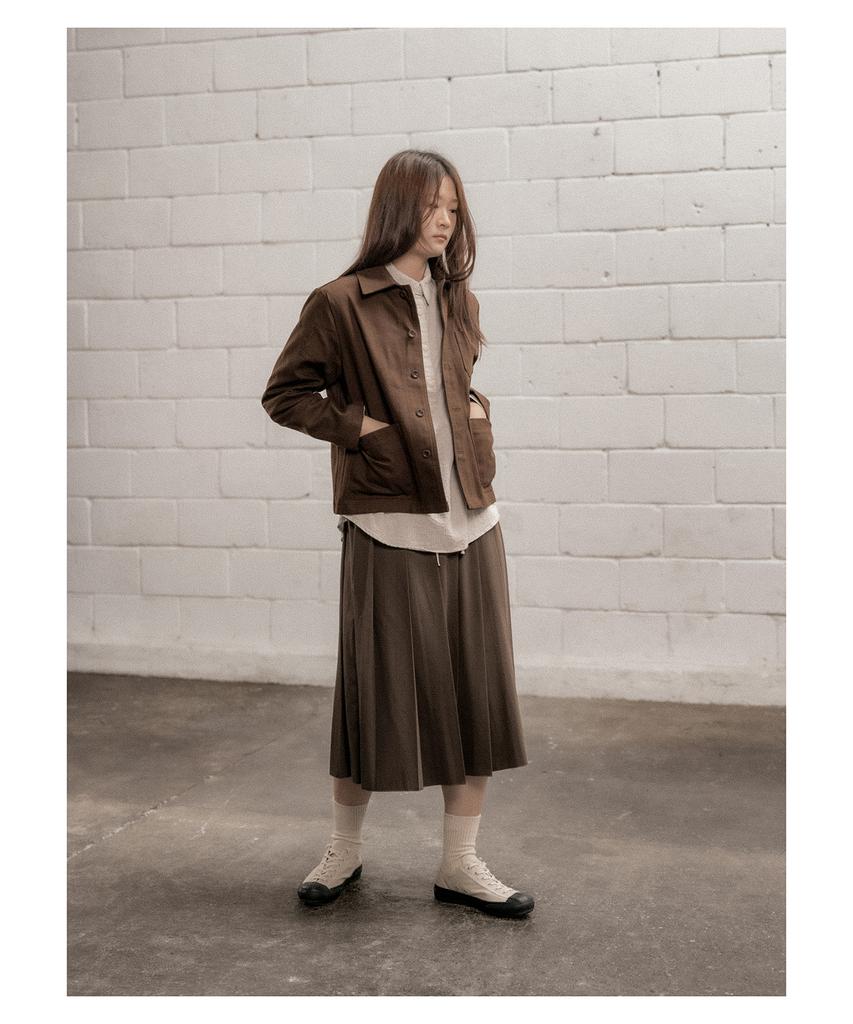 Cotton Bell Elastic Pleated Skirt - Brown