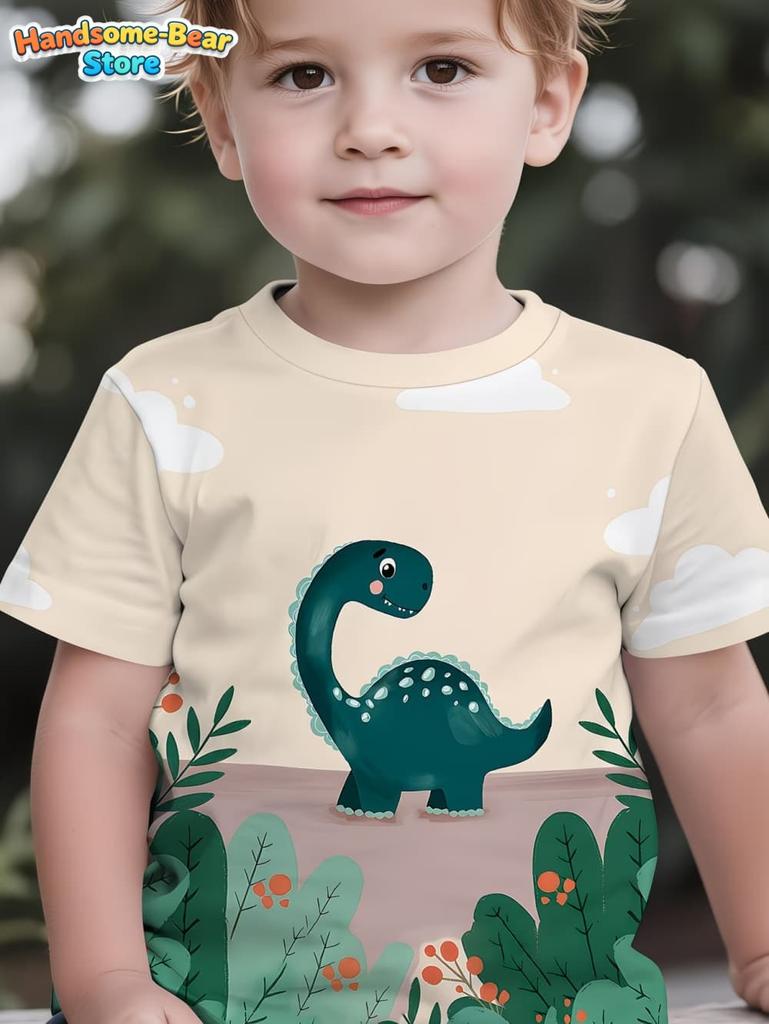 Boys Clothes Dinosaur Colorful Cartoon 3D Print Boys' T-Shirt Summer Short Sleeve Tops O-Neck Outdoor Casual Children's Clothing
