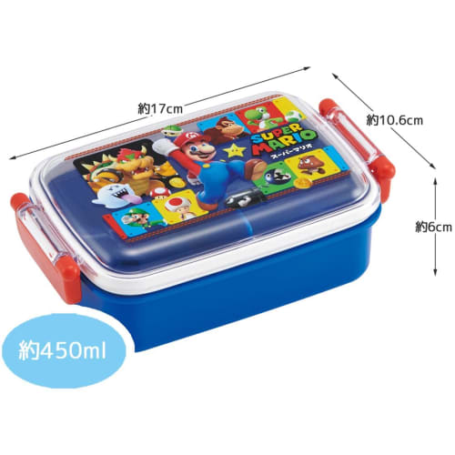 Skater Cutie de prânz pentru copii, 450 ml, cu capac moale în formă de cupolă, un singur nivel, fabricată în Japonia, Super Mario 23, pentru băieți (RBF3ANAG-A)