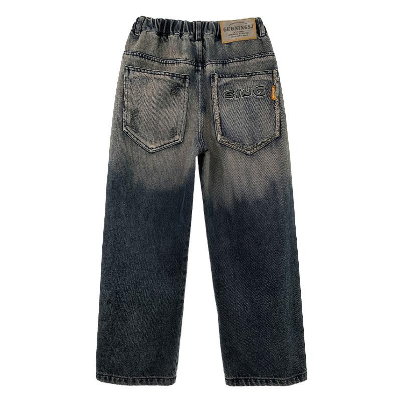 Tenåringsgutter Jeans Barnevide ben Denimbukser for barn Løse lommer Bukser Vår Høst