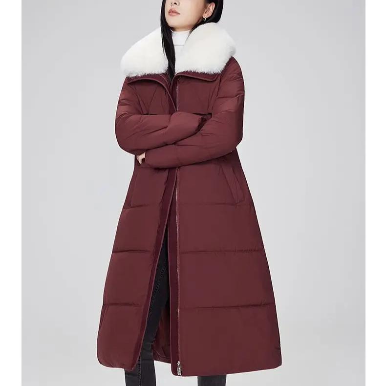 Modischer Winterparka Damen X-lang Baumwollgepolsterte Jacken Verdicken Warmer Mantel Streetwear Großer Pelzkragen Gürtel Schlanke Oberbekleidung