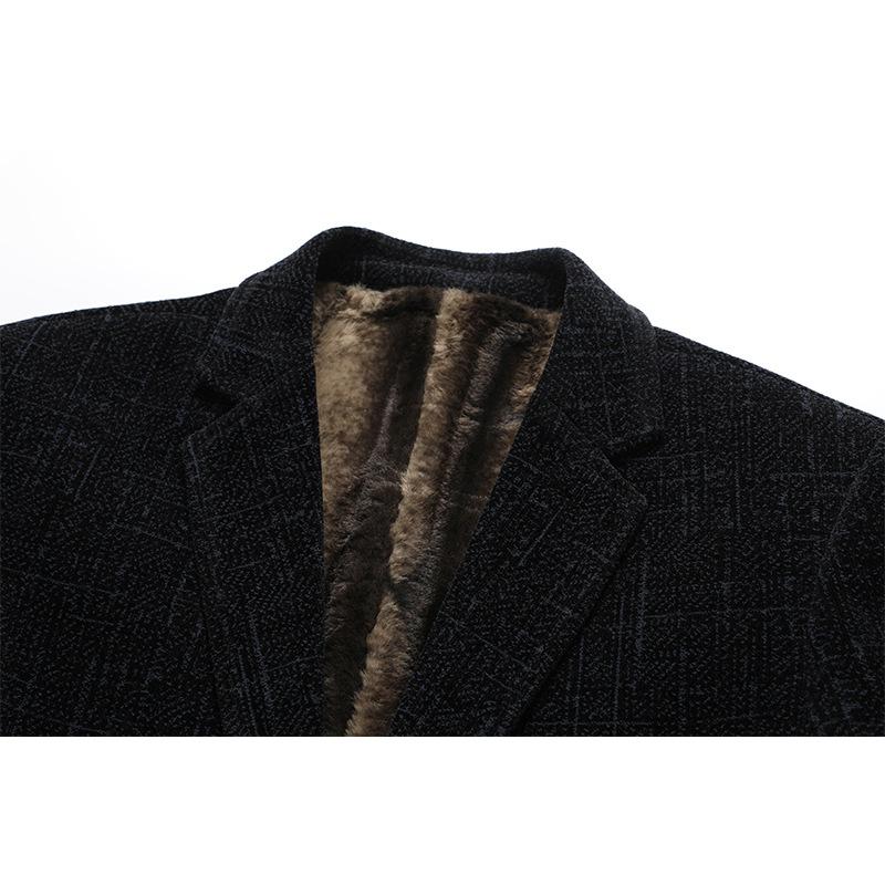 Men's Casual Suit Autumn and Winter Middle-aged Business Single-western Solid Color Thickened Liner Trendy Suit Warm Jacket