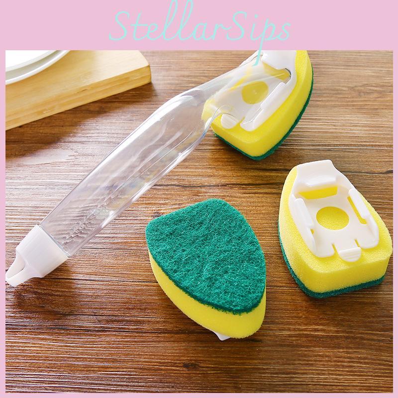 Long Handle Kitchen Cleaning Sponge Brush With Detergent Dispenser For Dishwashing