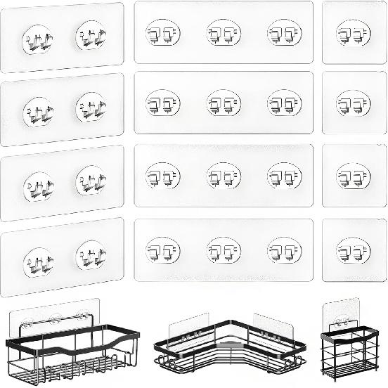 HAOBAOBEI 14 Pack Shower Caddy Adhesive Replacement, Strong Adhesive Hooks for Shower Caddy, Shower Shelf Adhesive No Drilling, for Bathroom Storage