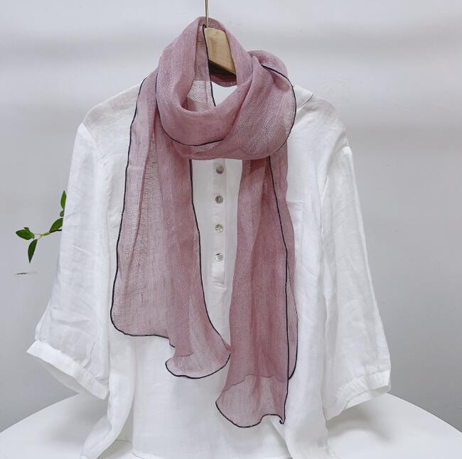 Spring And Summer New Solid Color Diamond Scarf 100% Linen Striped Neck Scarves