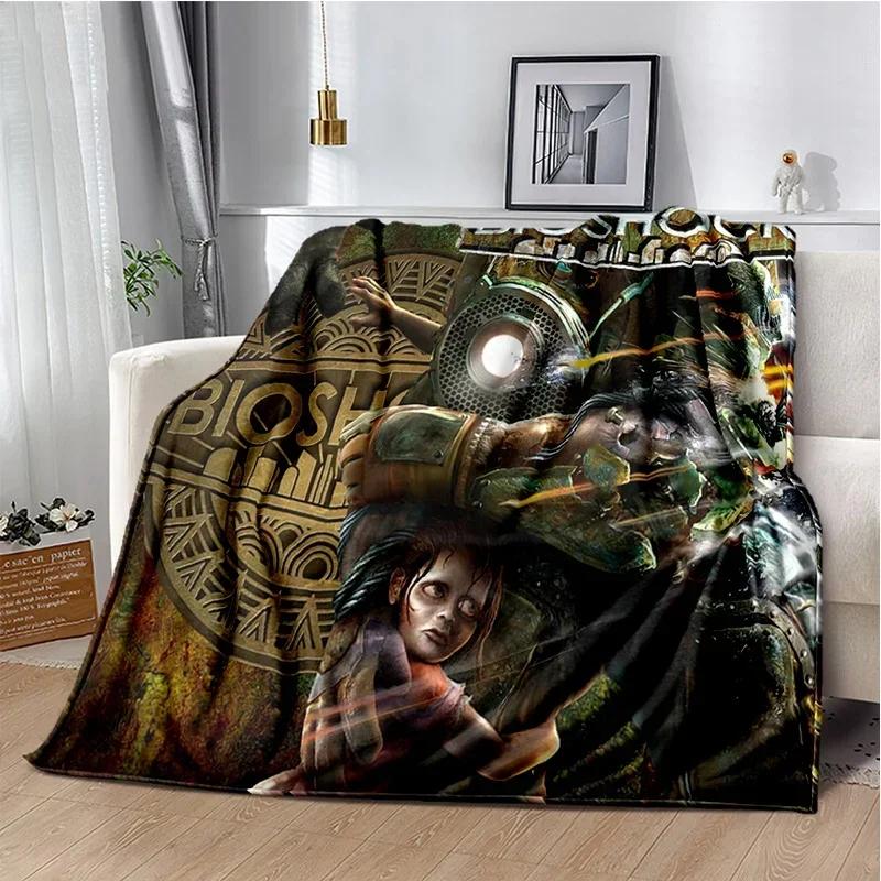 3D Retro BioShock Game Gamer Blanket,Soft Throw Blanket for Home Bedroom Bed Sofa Picnic Travel Office Rest Cover Blanket Kids