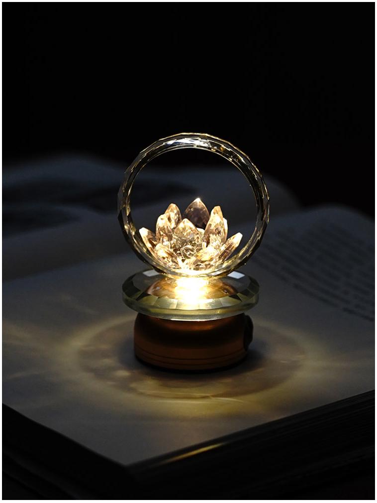 2025 Rechargeable Pink Crystal Lotus LED Buddha Night Lamp