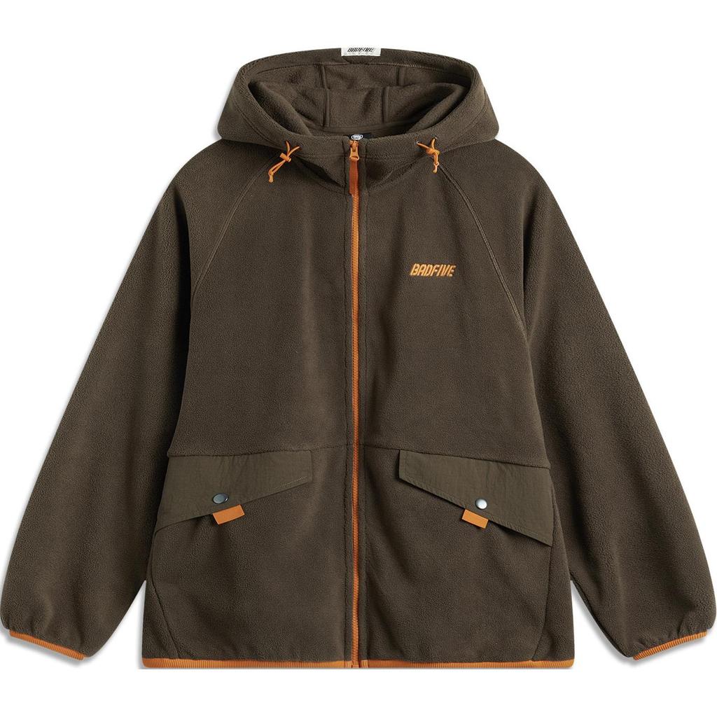 Li Ning Badfive Comfortable Casual Hooded Zipper Fleece Loose Simple Jacket Men Jackets Slate-Brown AFDU499-3