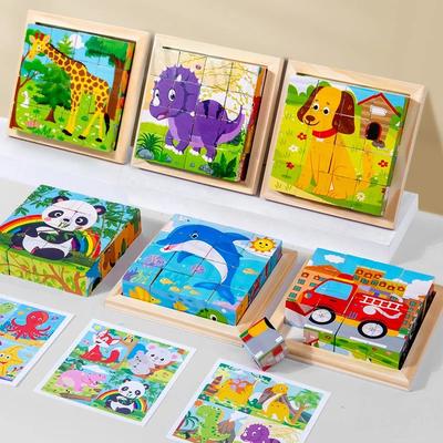 9 Pezzi Cubi 3D a Sei Facce Puzzle Vassoio Giocattoli in Legno per Bambini Giocattoli Educativi Giochi Divertenti Bambini 3-9 anni