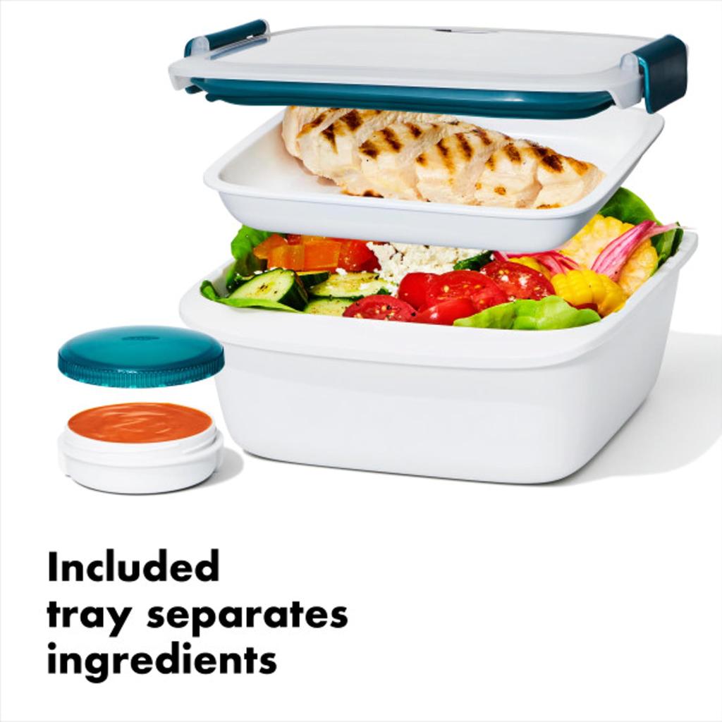 OXO Prep Go Sallad med Dressing Mikrovågsugn och Diskmaskin Lufttät Förvaring Matlåda & Behållare, 1,5L, Läckagesäker, Kopp, Säker, Behållare,