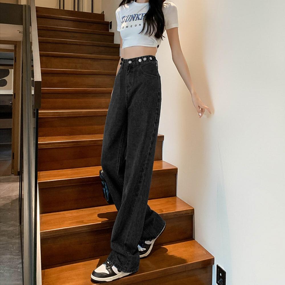 Versatile Niche High-waisted Wide-leg Jeans Women's Straight Loose New Thin Small Mopping Jeans