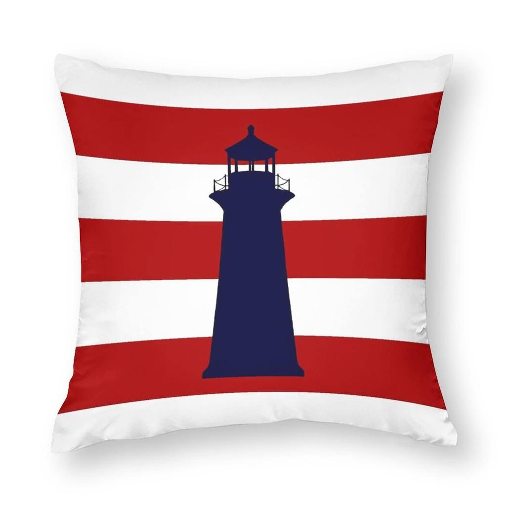 Nautical Compass Pillowcase Striped Cushion Cover Navy Blue Wind Rose Decor Coastal Throw Pillow for Living Room Bedroom