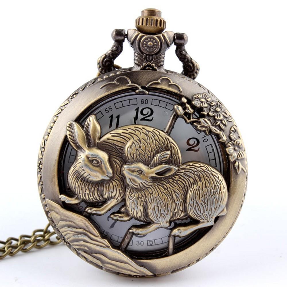 Vintage Chinese Zodiac Quartz Pocket Watch Necklace Pendant Gift Collectible Gifts for Men Women