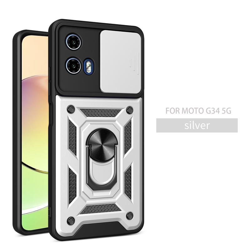 For Motorola Moto G34 Case Car Magnetic Ring Holder Armor Phone Cases For Moto G34 G 34 5G Slide Camera Lens Protect Back Cover