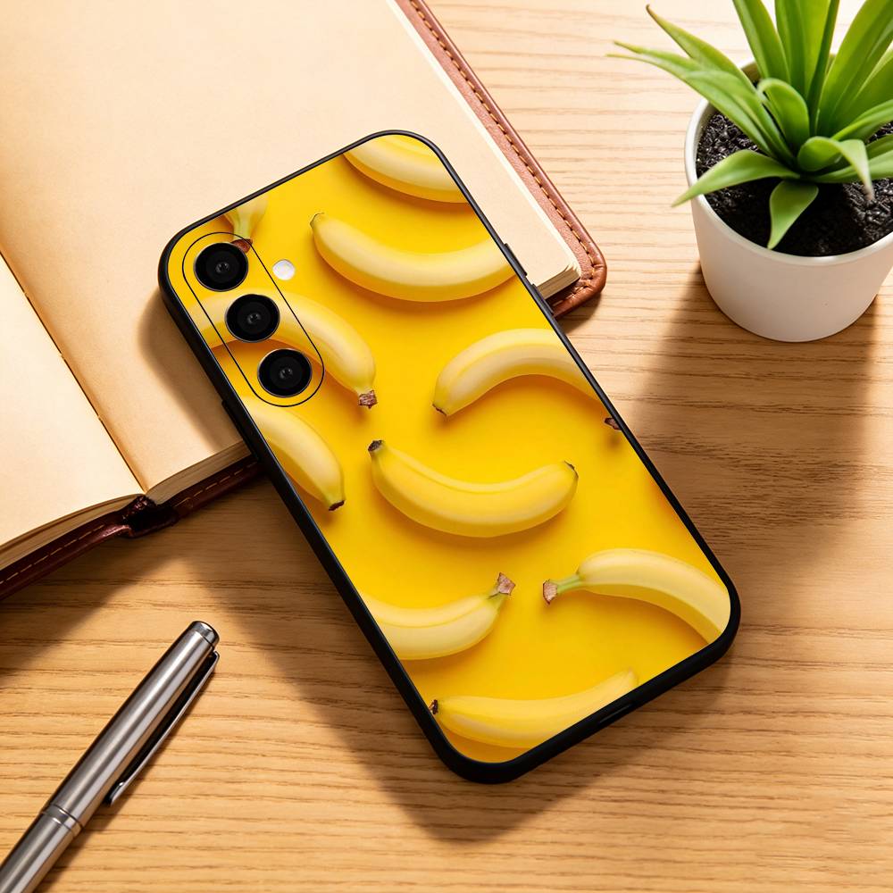 

cute banana fruit pattern Phone Case Black Silicone Soft For Samsung Galaxy A73,A72,A71,A70,A53,A52,A51 Samsung a42 5g