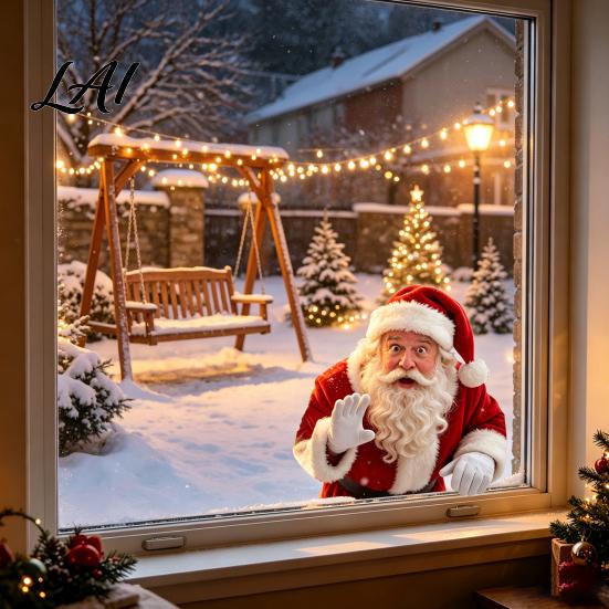 Holiday Static Stickers Santa Claus Window Sticker Removable Decal Waterproof Easy to Apply Festive PVC Decal for Home Living Room Bathroom Windows