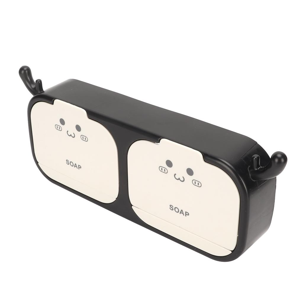 Wall Mounted Soap Case Box 2 Spaces Draining Drill Free Waterproof Flip Soap Dish Holder for Home