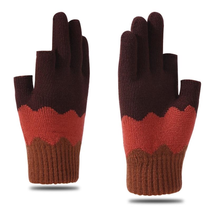

Fashion Knitted Thick Gloves for Men & Women Two-finger Exposed Printed Gloves Warm Autumn Winter Full Finger Gloves кавовий