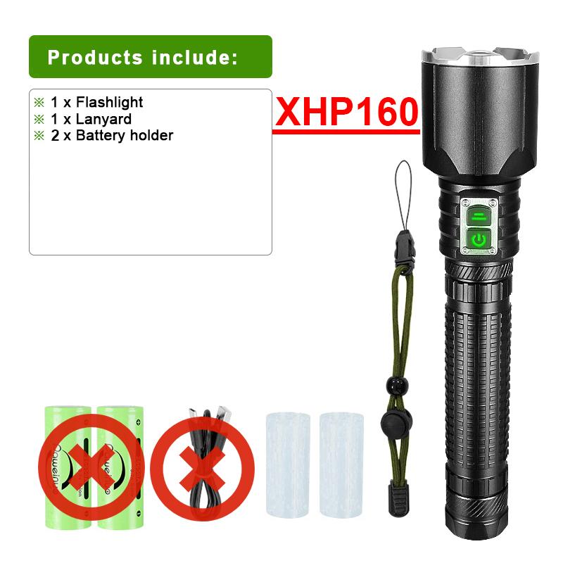 Long Shot 1000M Powerful Flashlight Zoomable Torch XHP160 Lamp Waterproof Torch Light Rechargeable Flash Light Super Bright Lantern