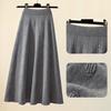 Women Knitting Skirt Elastic High Waist A-Line Midi Skirt Solid Color Jacquard Texture Autumn Winter Large Hem Skirt