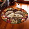 Autumn Hedgehogs Round Rug Cozy Fall Decor with Colorful Maple Leaves & Red Mushrooms Cute Forest Themed Carpet for Living Room
