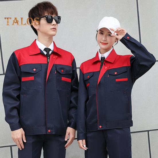 Workwear Suit for Men Women Wear-resistant Worker Clothing Lapel Collar Zipper Long Sleeve Top Pants Work Uniform Set for Repairman Workmen