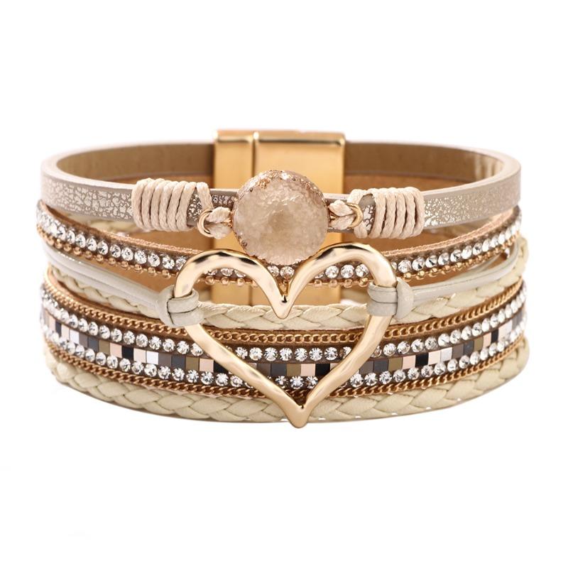 Boho Style Cross Bracelet, Light Luxury Micro-diamond Magnetic Buckle Bracelet, PU Leather Bracelet