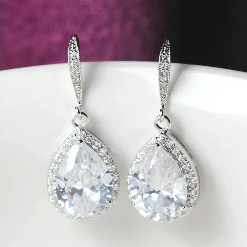 Luxury, High-End, Gorgeous Party, Water Droplet Zircon Earrings, Bride'S Wedding, Eternal And Dazzling Jewelry, Headwear