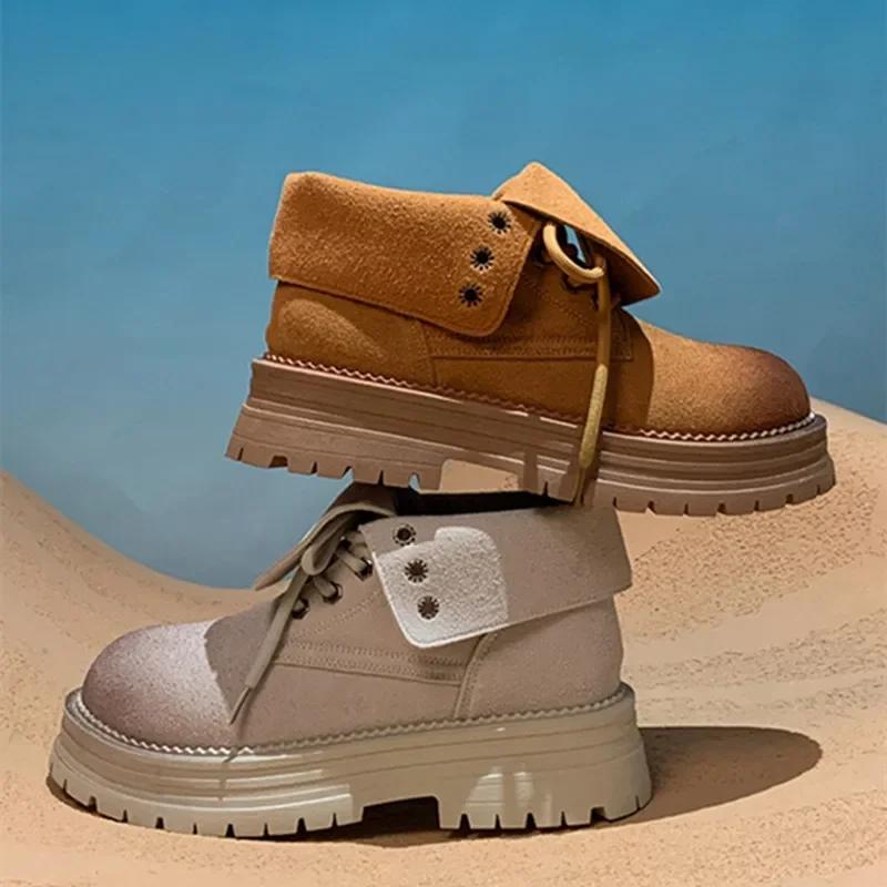 New Design Ankle Boots Women Thick Bottom Non-slip Platform Boots Faux Suede Lace Up Casual Winter Boots for Women Botas Mujer