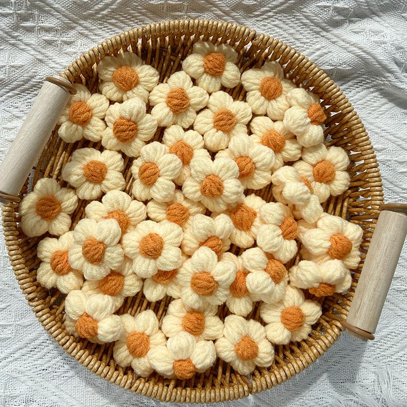 

20Pcs 4.5cm Puff Flower DIY Hand-knitted Milk Cotton Wool Hand Hook Flower Manual Clothing Accessory Shoes Hats Craft Supplies 4.5cm 20PCS жёлтый