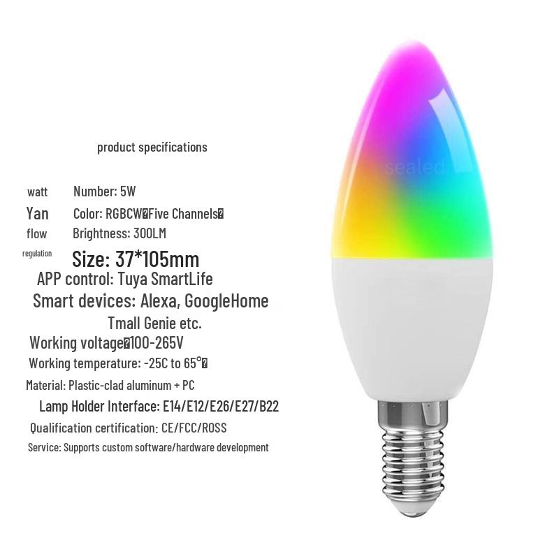 WiFi Smart Candle Light with Alexa Voice Control, RGBCW E14 Table Lamp, Tuya Smart Life Compatible