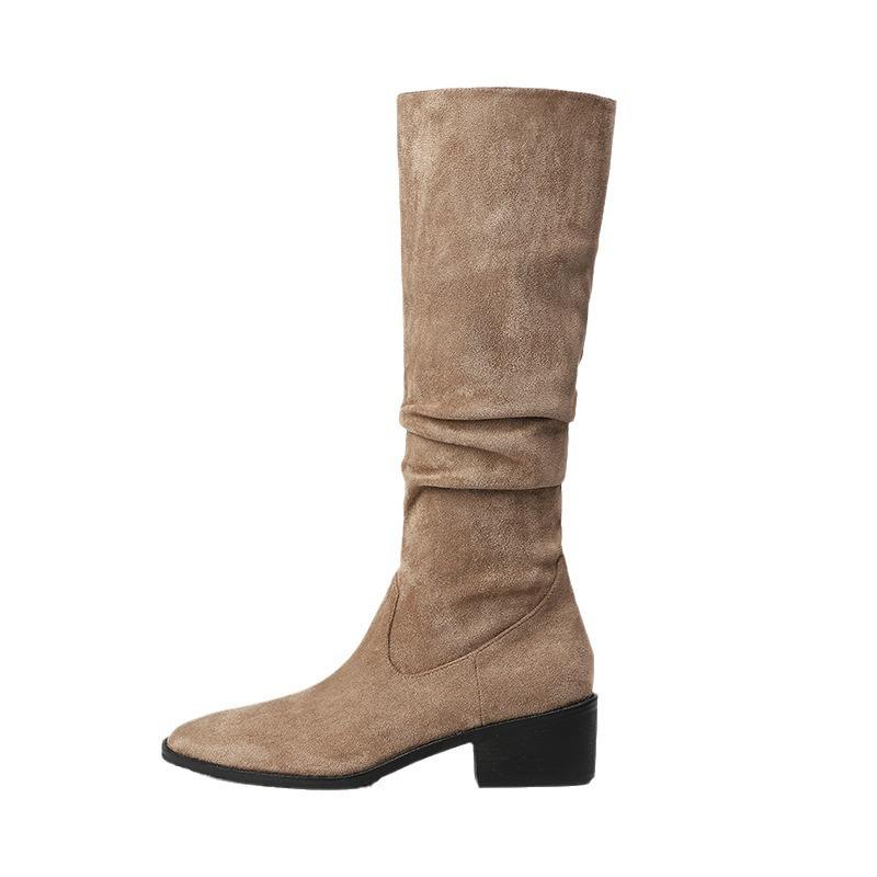 Pile boots women's western cowboy boots 2025 new small tall knight boots retro suede pleated boots