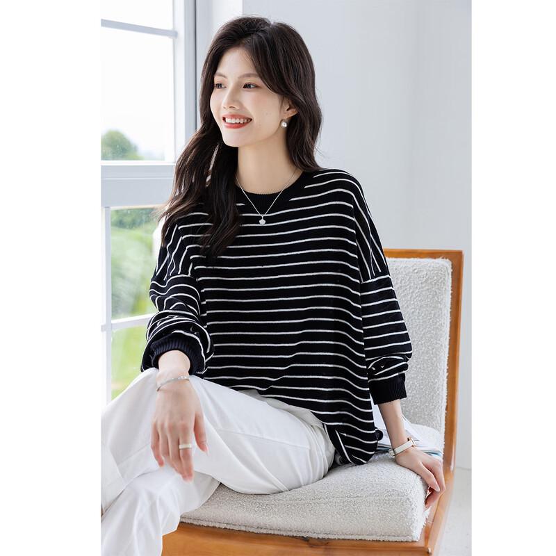 Mokana Women's Loose Fit Striped Long-Sleeve Knit Top