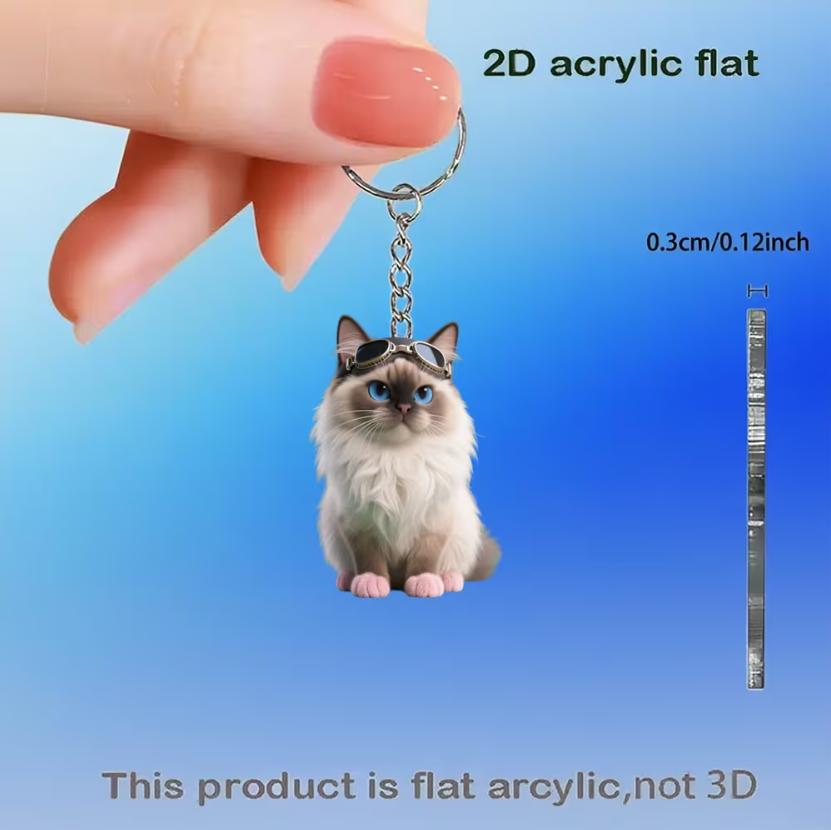 Cute 2D Siamese Cat Keychain Acrylic Kitten Backpack Car Interior Decorations Ornaments Gift for Women Lady Party Car Key Decor