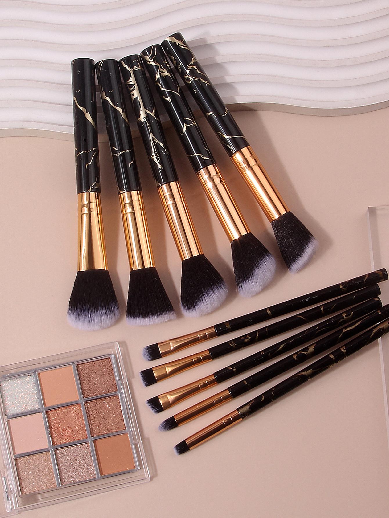 

10PCS multi-functional marble-textured makeup brush set,including foundation brush,blush brush,contouring brush eyeshadow brush чёрный