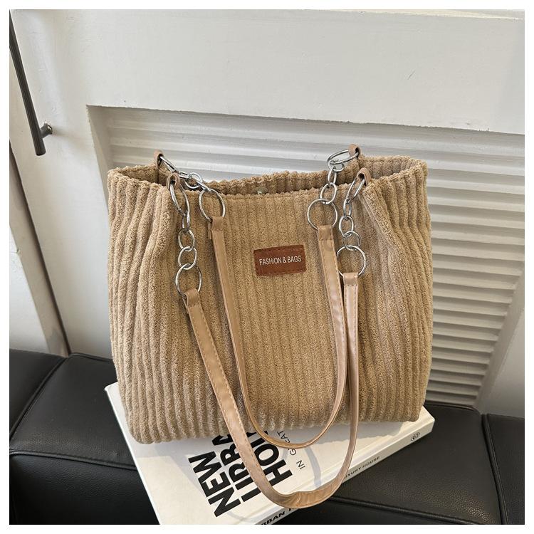 

Вместительная вельветовая зимняя новая повседневная простая портативная плечевая сумка-тоут хаки