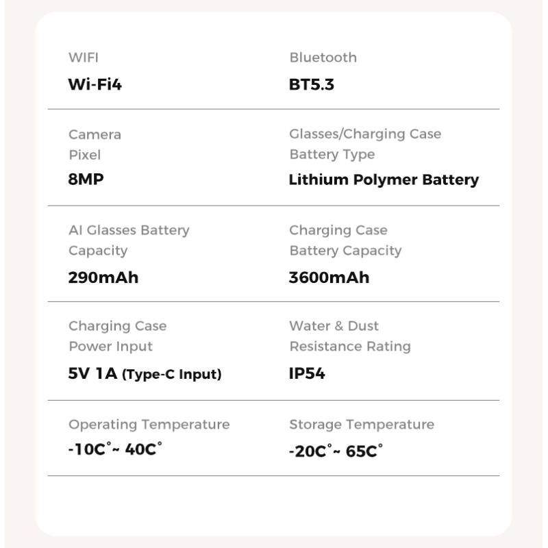 Occhiali Smart M02 Ultra: Fotocamera da 8 MP, Custodia con Ricarica Inversa, Riconoscimento Oggetti WiFi, Traduzione in Tempo Reale ChatGPT, Assistente Vocale AI