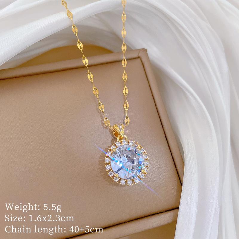 Round shape zirconia Pendant Necklace for Women 2025 New Fashion Golden Stainless Steel Chain Necklace Wedding Jewelry Accessories
