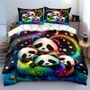 Colorful Panda Trio Bedtime Set Kid'S And Adults' Bedroom Decor, Exquisite Three-Piece Bedding Set Gift