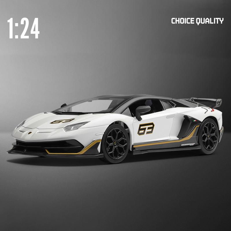 1/24 Lamborghini Aventado SVJ63 Supercar Alloy Die Cast Toy Car Model Sound and Light Children's Toy Collectibles Birthday Gift