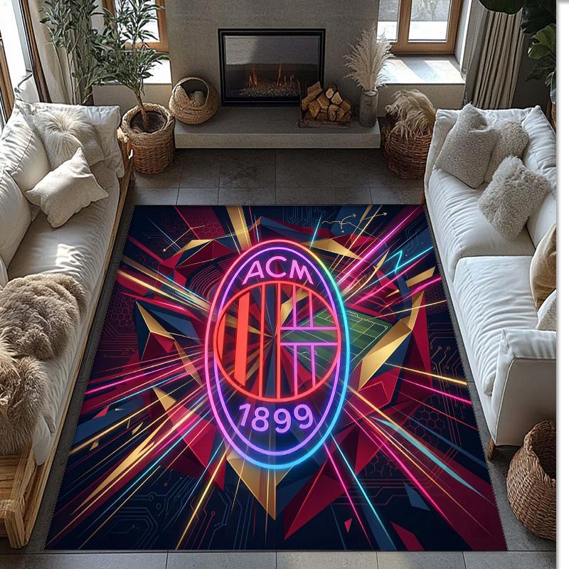 Tappeto in Flanella Stampato AC Milan Antiscivolo Morbido Poliestere Tappeto per Pavimento Tappetino Decorativo da Interno per Camera da Letto Soggiorno Divano Sala Giochi Decorazione Casa