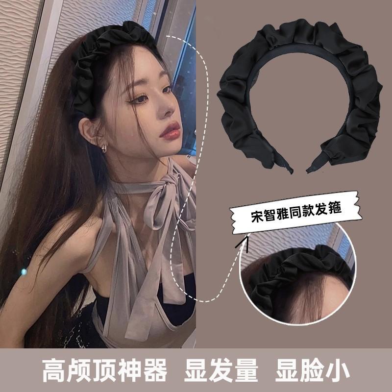 Popular Puffy Ruffled Satin Cloth Head Hoop for Women Girls Shopping Party Headband Ins Female Headpiece