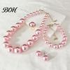 Faux Pearl Jewelry 3Pcs/Set Imitation Pearls Set, Adjustable Length Choker Necklace with Ear Studs Gift And Bracelet, Set for Weddings Banquets